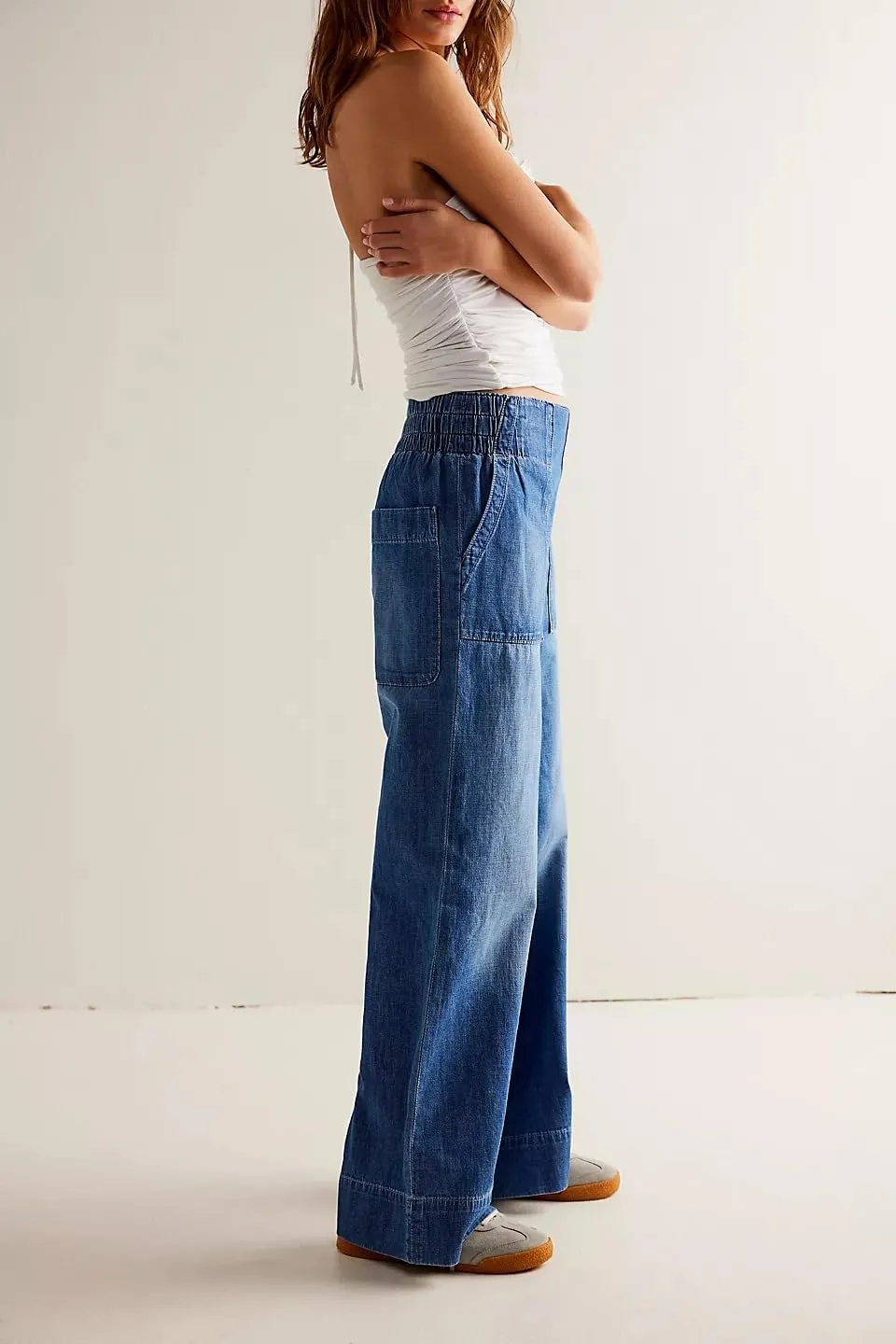 Lisskolo Women's Wide Leg Denim Pants Casual Baggy Cropped Barrel Jeans Mid Waist Loose Fit Harem Pants