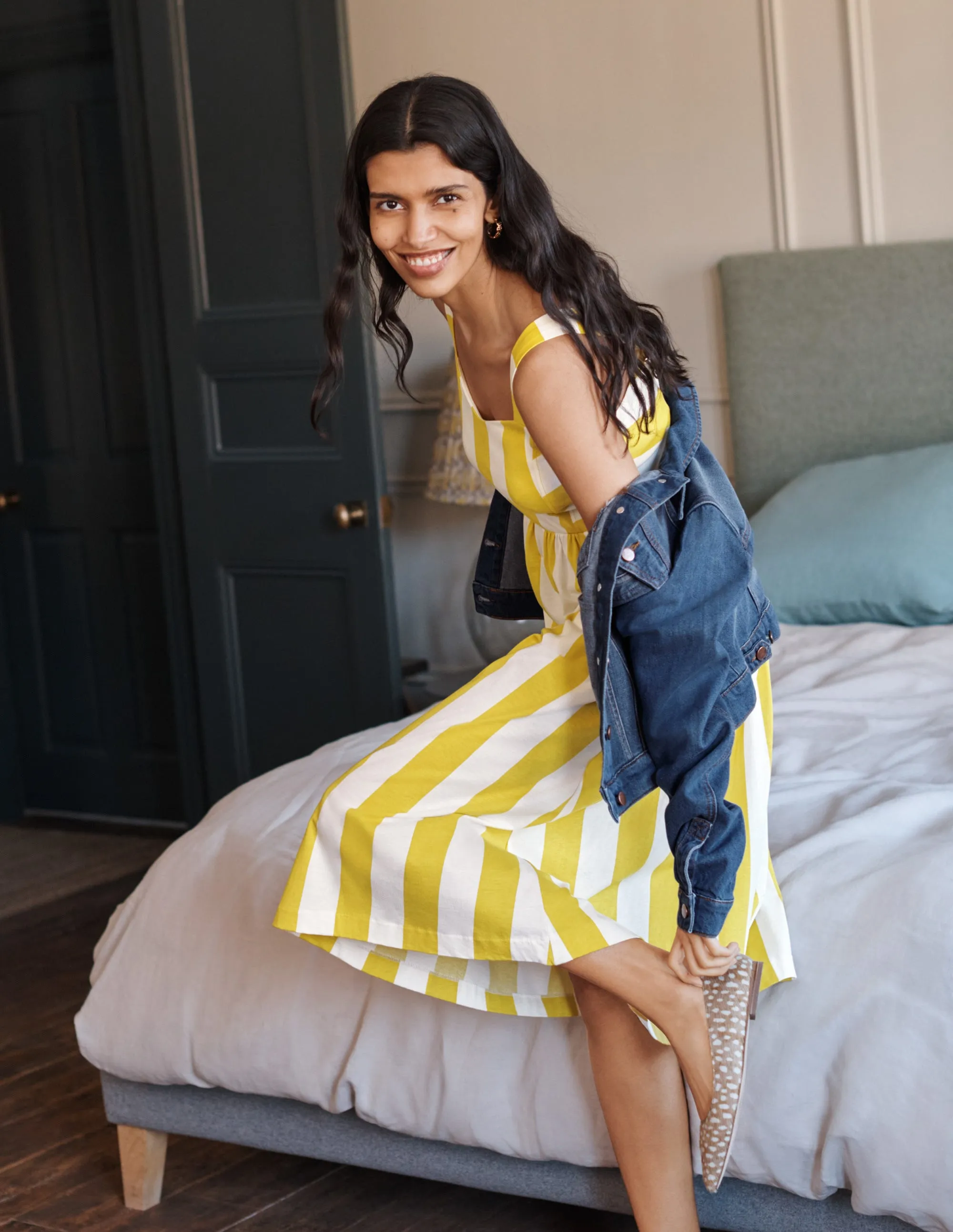 Lucy Jersey Stripe Dress-Chartreuse Ivory Stripe