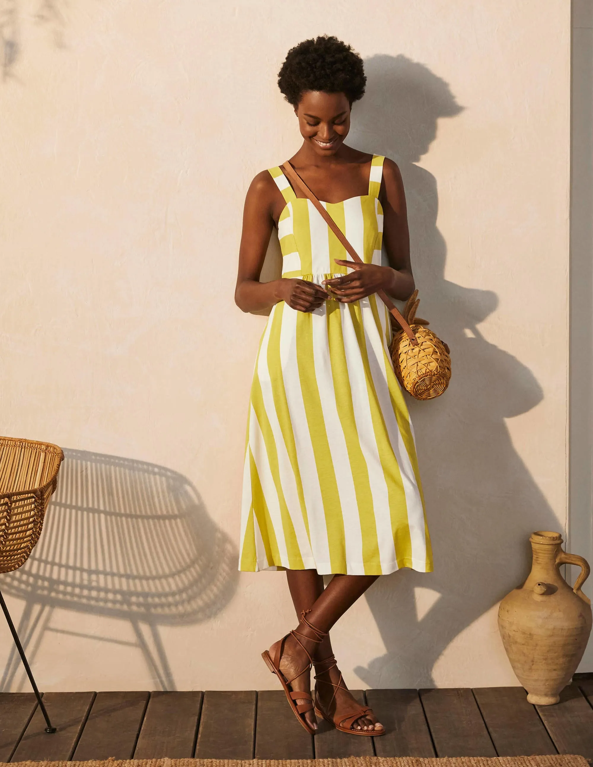 Lucy Jersey Stripe Dress-Chartreuse Ivory Stripe