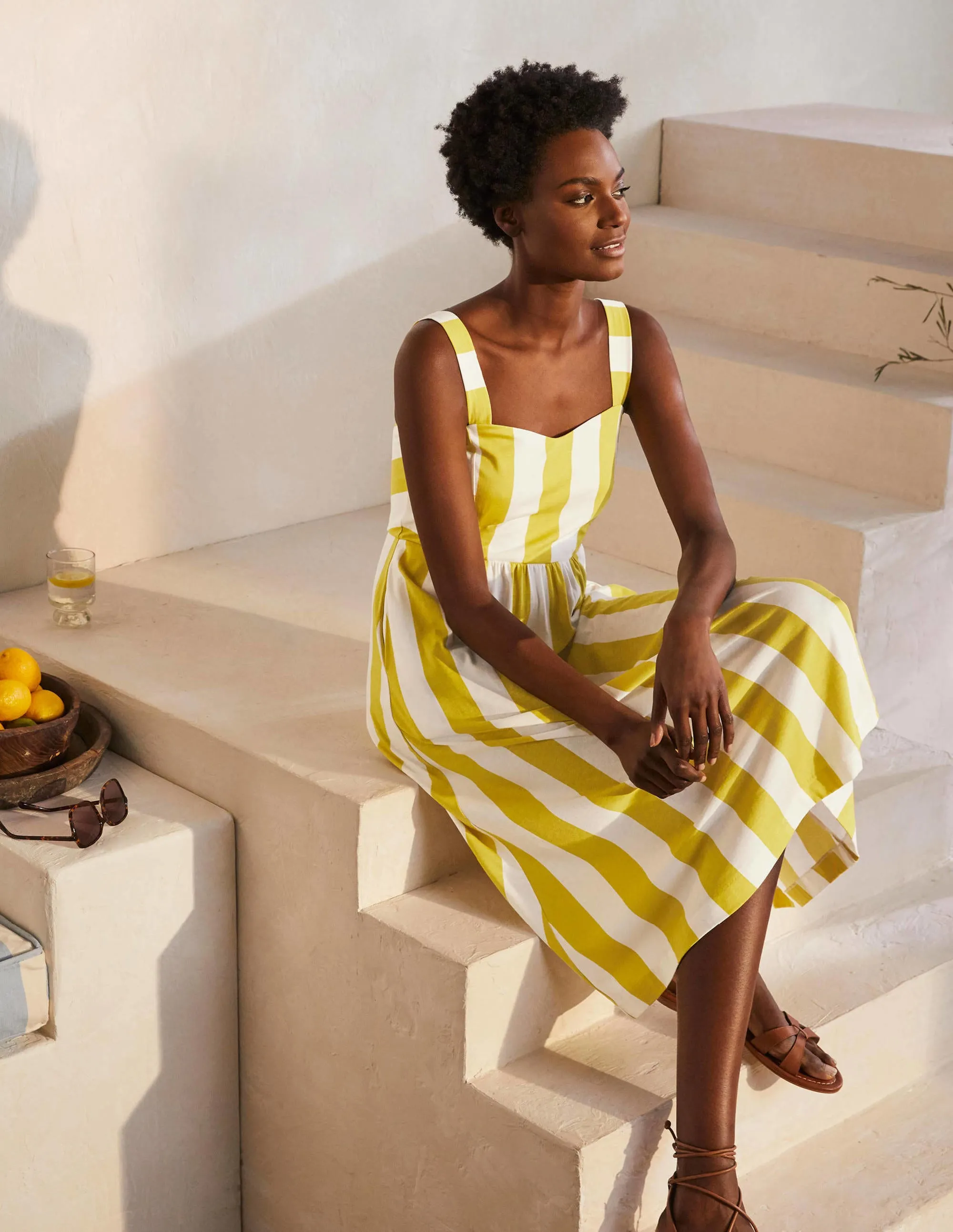 Lucy Jersey Stripe Dress-Chartreuse Ivory Stripe