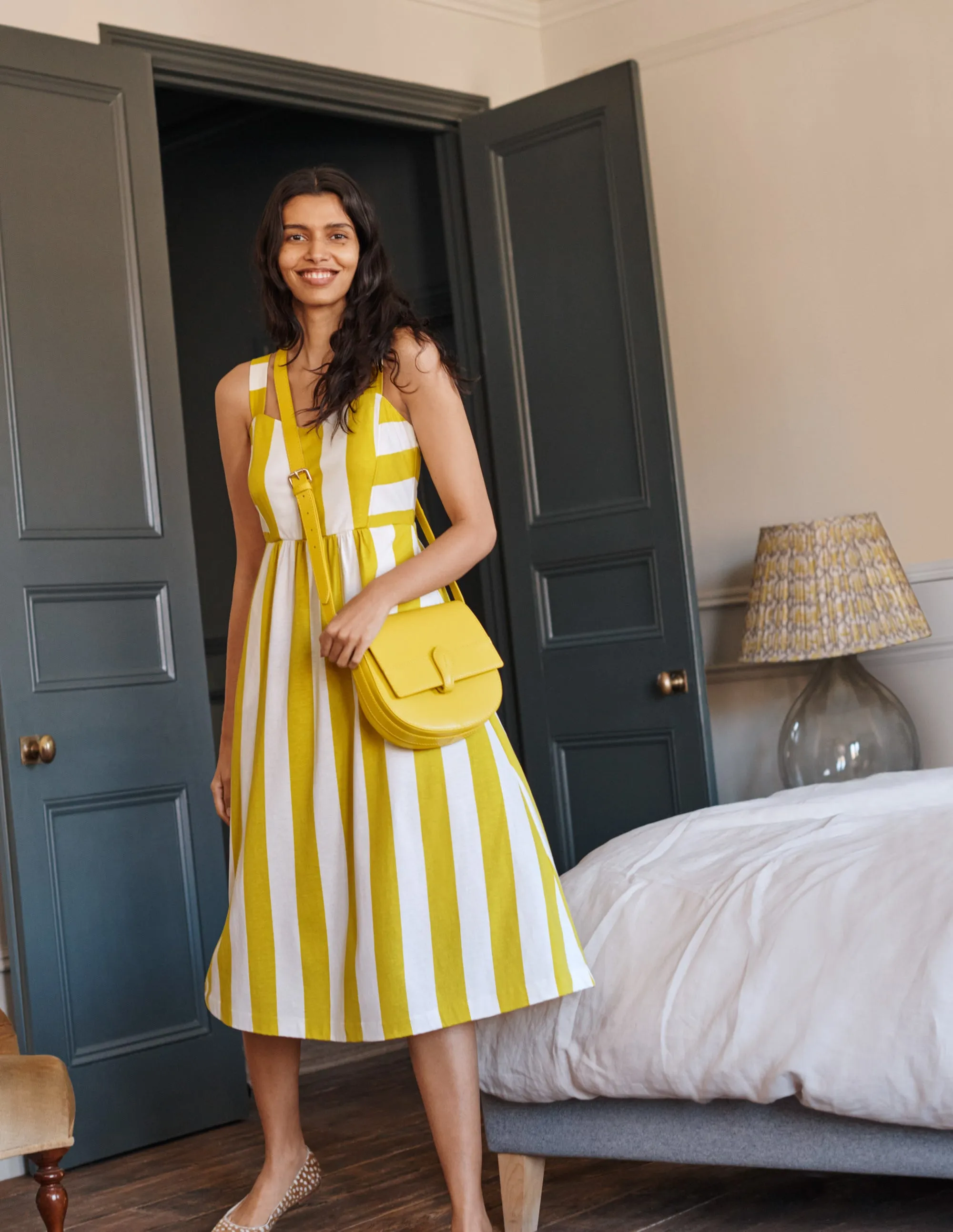 Lucy Jersey Stripe Dress-Chartreuse Ivory Stripe