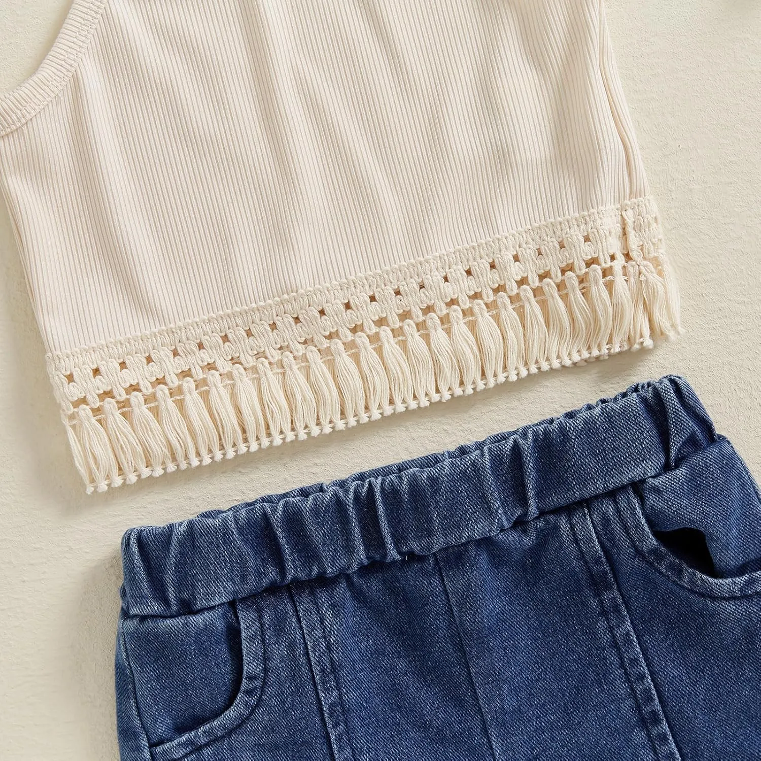 Madjtlqy Baby Girl Clothes Toddler Summer Outfits Tassel Camisole and Denim Pants Jeans 6 12 18 24 Months 2t 3t
