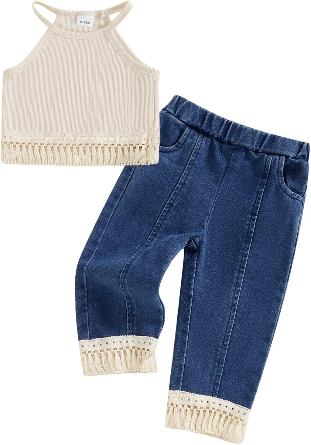Madjtlqy Baby Girl Clothes Toddler Summer Outfits Tassel Camisole and Denim Pants Jeans 6 12 18 24 Months 2t 3t
