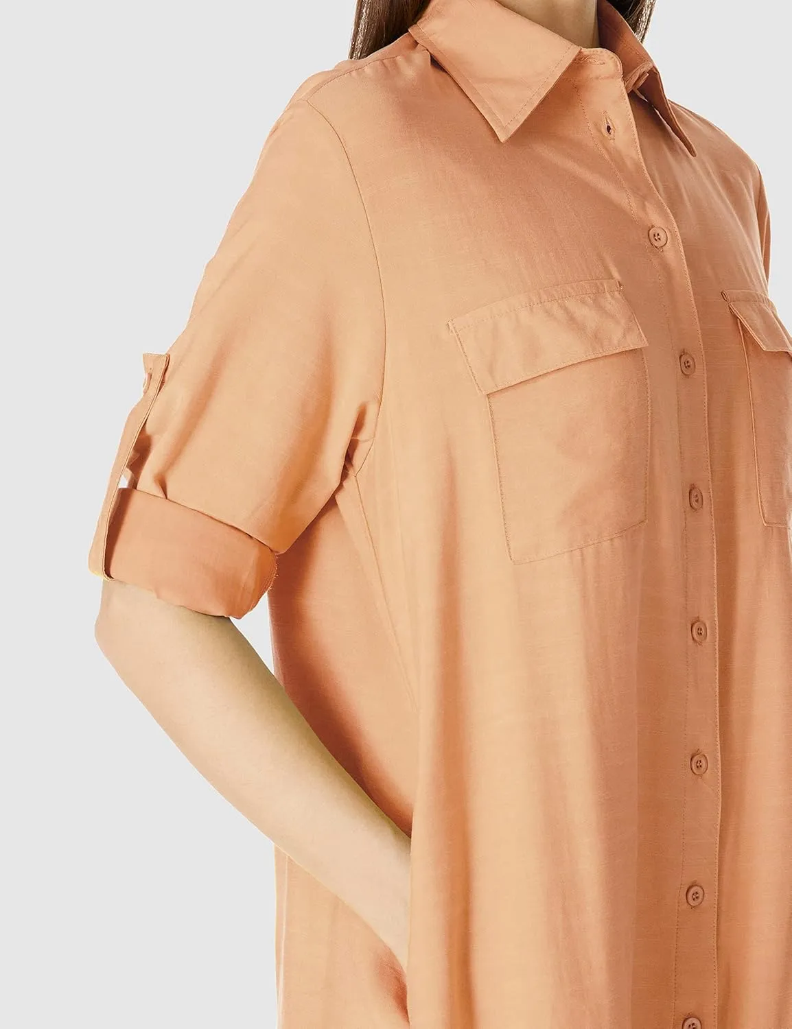 MANAIXUAN Women's Shirt Dress V Neck Long Sleeve Loose Casual with Pockets Front Button