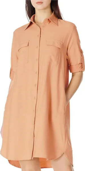 MANAIXUAN Women's Shirt Dress V Neck Long Sleeve Loose Casual with Pockets Front Button
