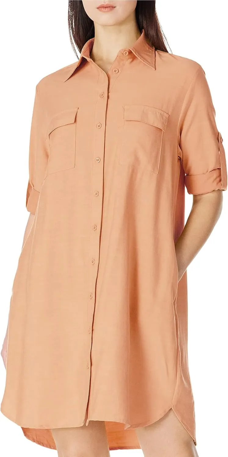 MANAIXUAN Women's Shirt Dress V Neck Long Sleeve Loose Casual with Pockets Front Button
