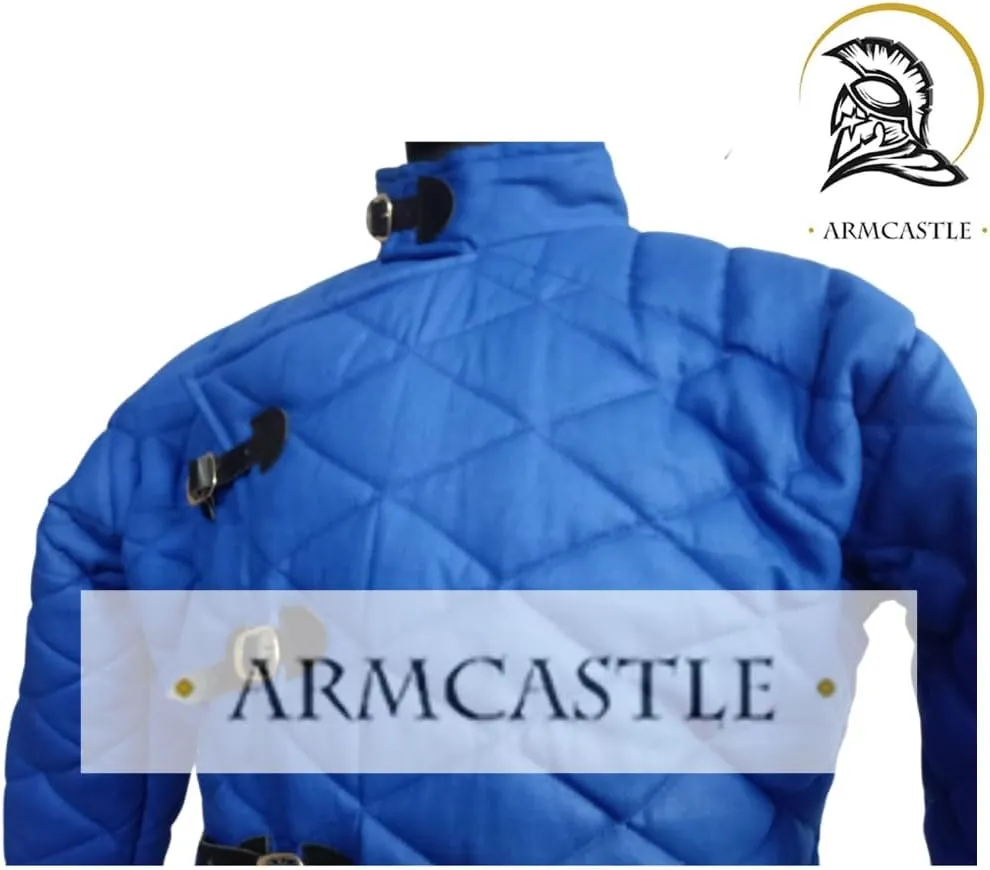 Medieval Viking Gambeson Coat - Thick Padded Cotton in Short Full-Sleeve Aketon | LARP Cosplay Armor for Halloween Costume