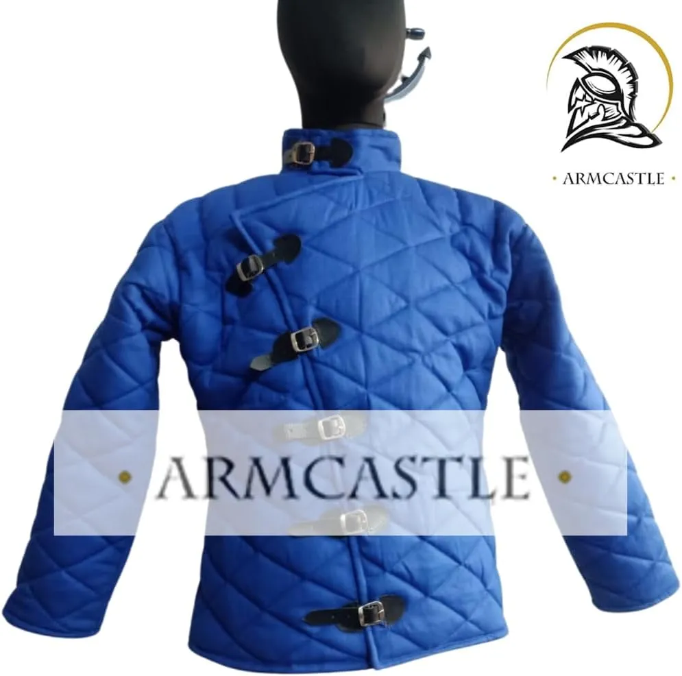 Medieval Viking Gambeson Coat - Thick Padded Cotton in Short Full-Sleeve Aketon | LARP Cosplay Armor for Halloween Costume