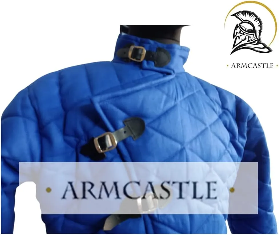 Medieval Viking Gambeson Coat - Thick Padded Cotton in Short Full-Sleeve Aketon | LARP Cosplay Armor for Halloween Costume