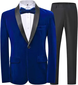 Men's 2 Piece Tuxedo Suits Set Slim Fit Velvet Suit Party Dinner Blazer & Pants for Prom Wedding