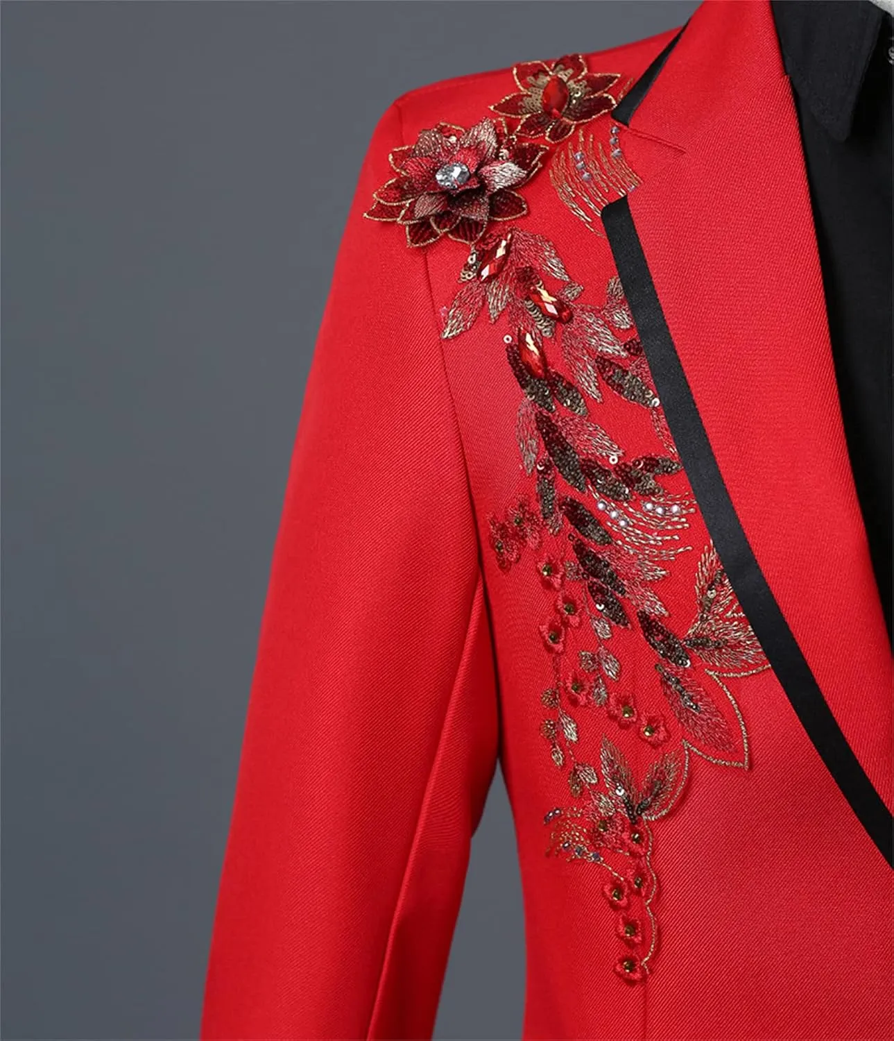 Mens 2 Pieces Luxury Embroidered Suits 1 Button Print Dinner Tuxedo Jacket Prom Wedding Elegant Blazer Dress Suit