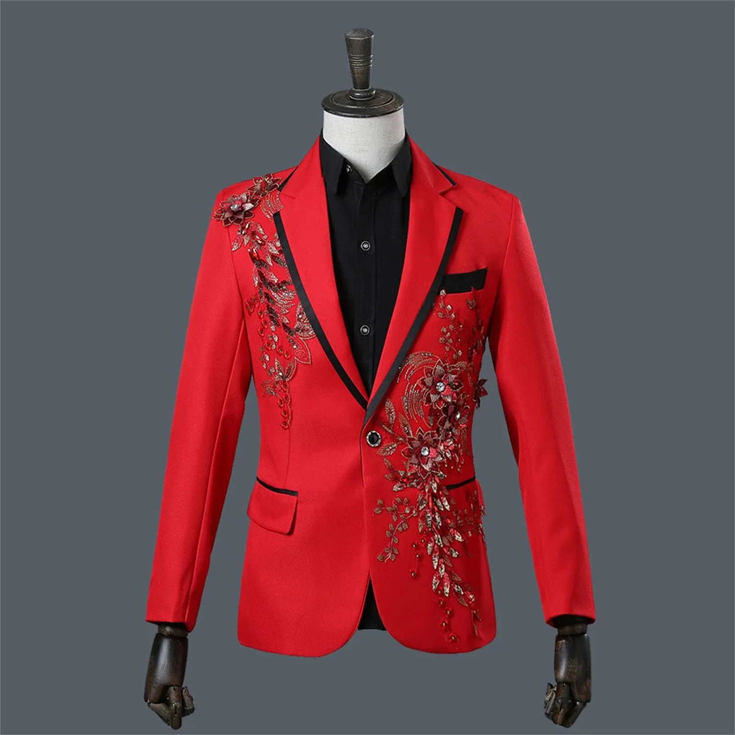 Mens 2 Pieces Luxury Embroidered Suits 1 Button Print Dinner Tuxedo Jacket Prom Wedding Elegant Blazer Dress Suit