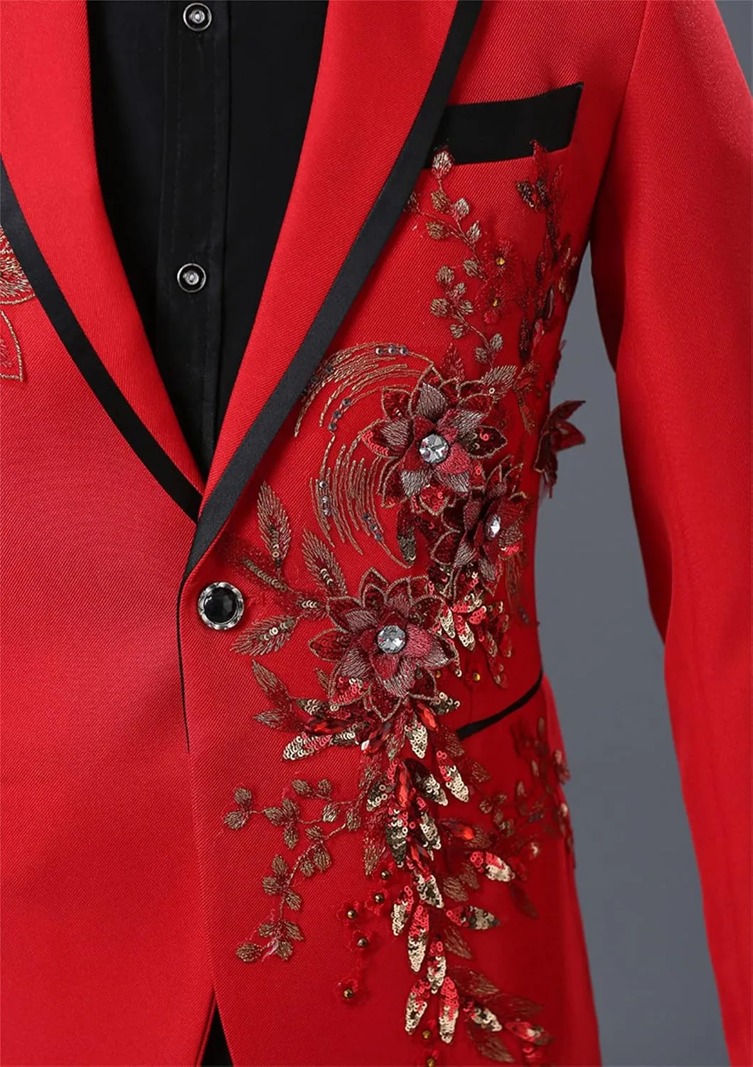 Mens 2 Pieces Luxury Embroidered Suits 1 Button Print Dinner Tuxedo Jacket Prom Wedding Elegant Blazer Dress Suit