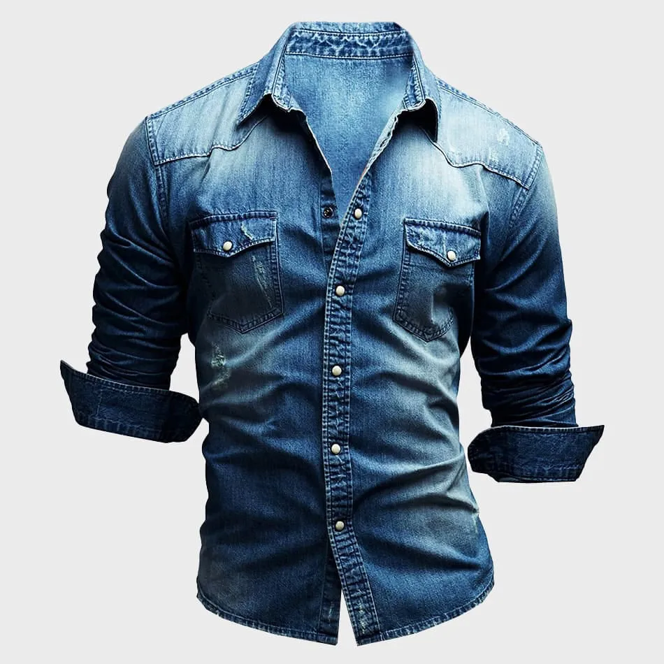 Mens Denim Shirt  Slim Fit  Long Sleeve  Button Down  Chest Pockets