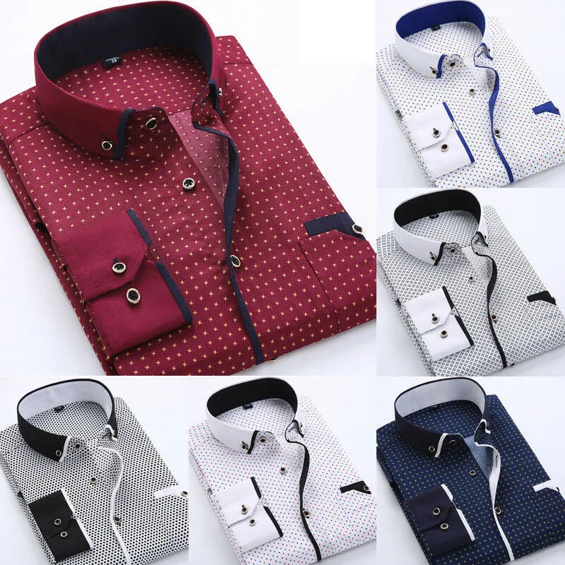 Mens Dress Shirt - Classic Spread Collar - Patterned Button-Down - Smart Casual Wear