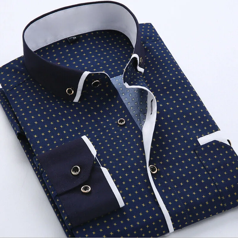 Mens Dress Shirt - Classic Spread Collar - Patterned Button-Down - Smart Casual Wear