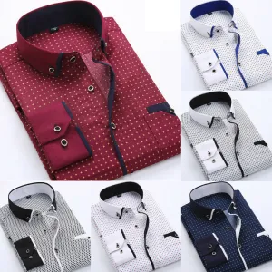 Mens Dress Shirt - Classic Spread Collar - Patterned Button-Down - Smart Casual Wear