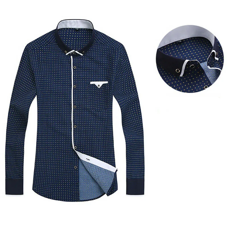 Mens Dress Shirt - Classic Spread Collar - Patterned Button-Down - Smart Casual Wear