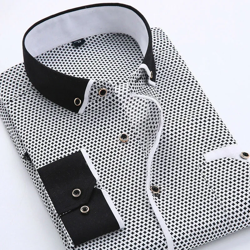 Mens Dress Shirt - Classic Spread Collar - Patterned Button-Down - Smart Casual Wear