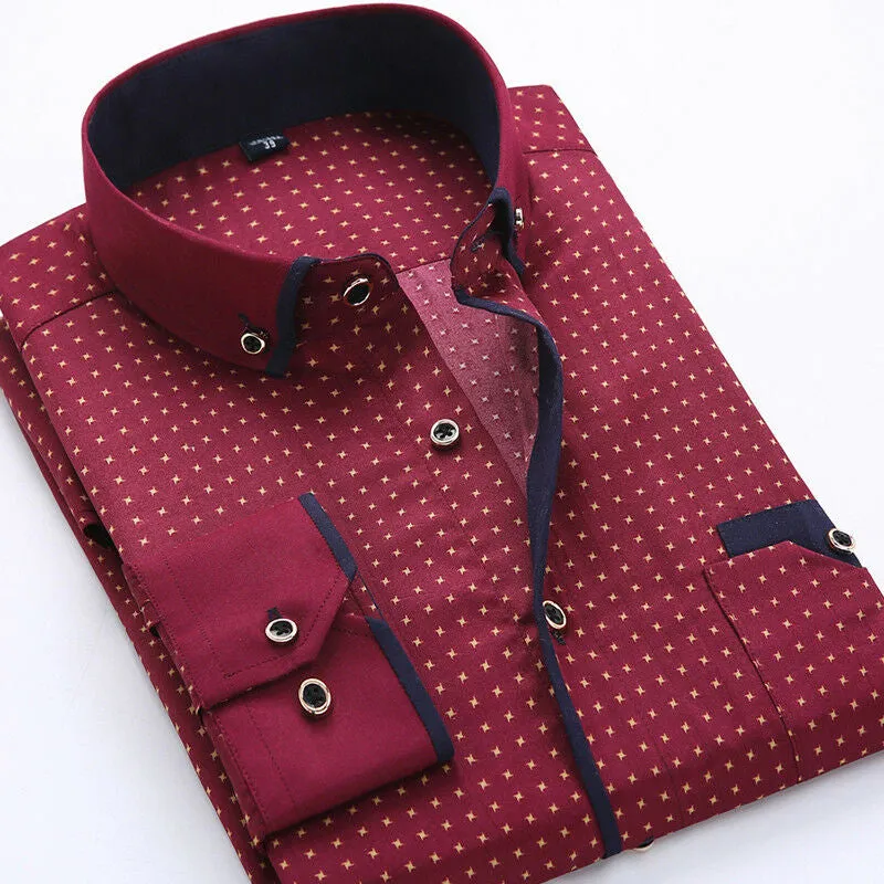 Mens Dress Shirt - Classic Spread Collar - Patterned Button-Down - Smart Casual Wear