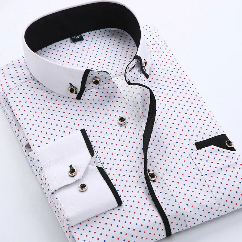 Mens Dress Shirt - Classic Spread Collar - Patterned Button-Down - Smart Casual Wear