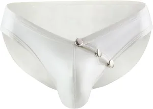 Men's Leather Lingerie Thong Sexy Wetlook Jockstrap Briefs Low Waist G-Strings Naughty Bulge Pouch Underwear Pants (White,X-Large)