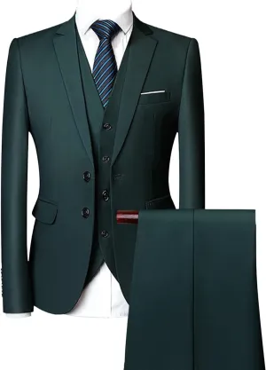 Men's Regular Fit 3 Piece Suit Set Two Button Solid Business Blazer Vest Pants Casual Slim Fit Groomsmen Wedding Suits