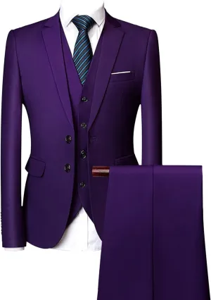 Men's Regular Fit 3 Piece Suit Set Two Button Solid Business Blazer Vest Pants Casual Slim Fit Groomsmen Wedding Suits
