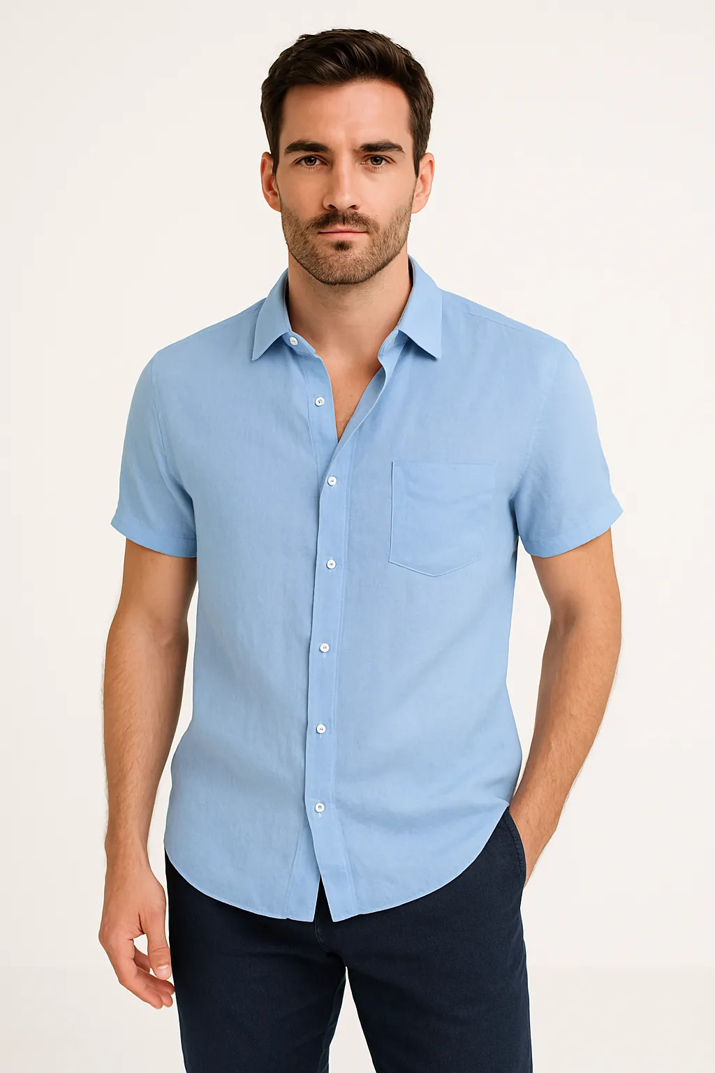 Mens Shirt  Linen Blend  Relaxed Fit  Short Sleeve  Button Down Casual Style