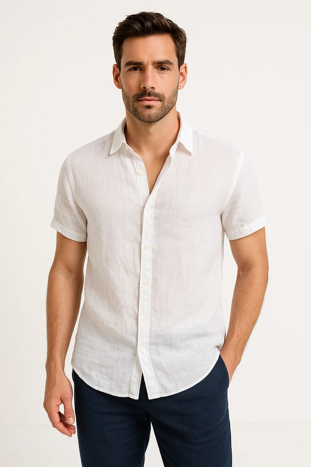 Mens Shirt  Linen Blend  Relaxed Fit  Short Sleeve  Button Down Casual Style