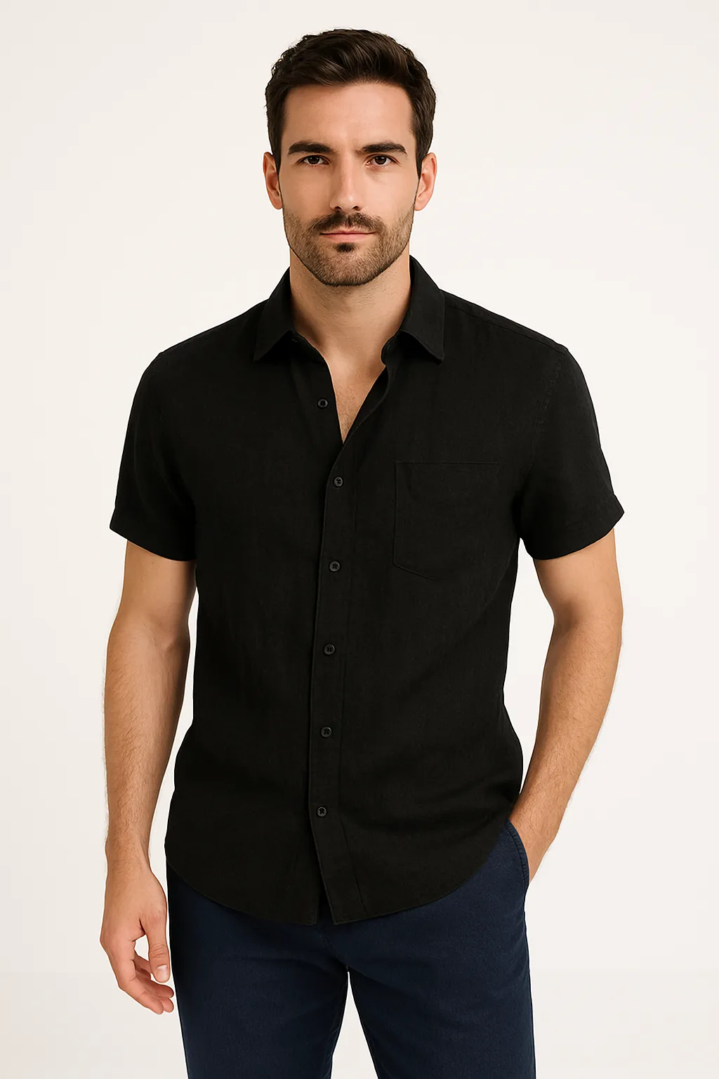 Mens Shirt  Linen Blend  Relaxed Fit  Short Sleeve  Button Down Casual Style