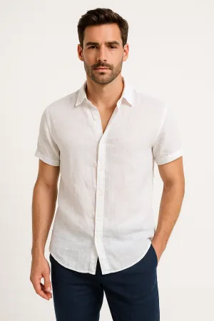 Mens Shirt  Linen Blend  Relaxed Fit  Short Sleeve  Button Down Casual Style