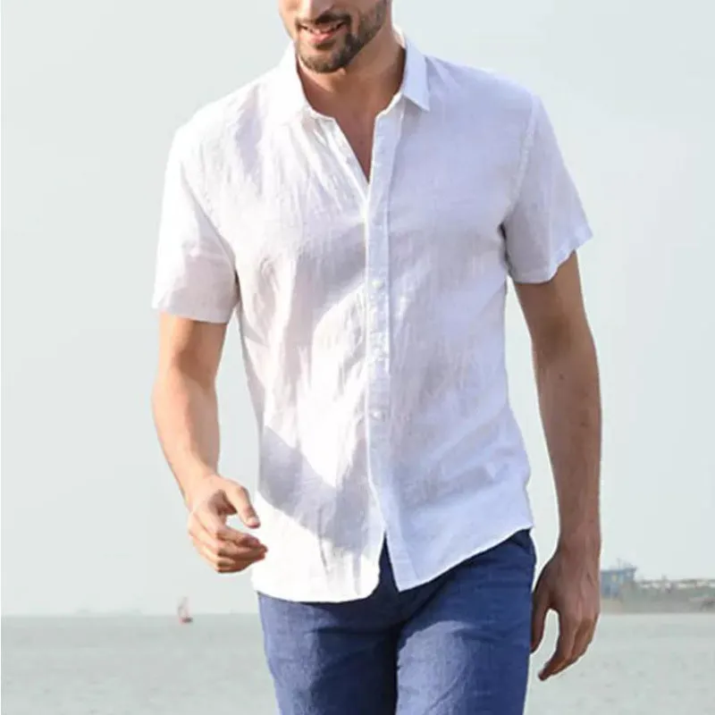 Mens Short Sleeve Shirt  100% Cotton  Relaxed Fit  Button-Down Collar Casual Wear