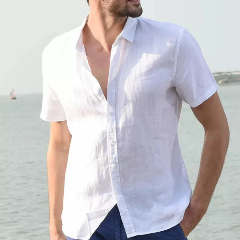 Mens Short Sleeve Shirt  100% Cotton  Relaxed Fit  Button-Down Collar Casual Wear