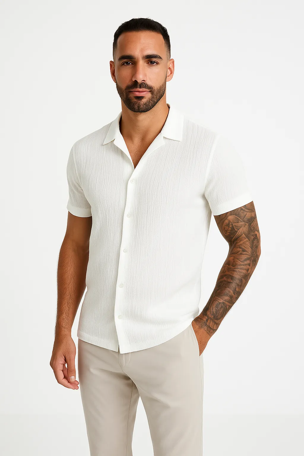 Mens Short Sleeve Shirt  Cotton Linen Blend  Loose Fit  Button Down Casual Wear