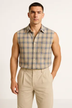 Men's Sleeveless Shirt  Loose Fit  Plaid Button-Down  Lightweight Breathable Casual