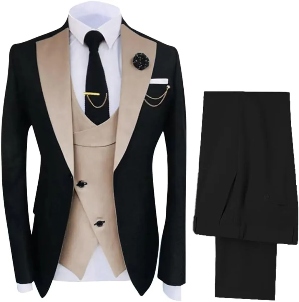 Men's Slim Fit 3 Piece Suit Set One Button Business Blazer Jacket Vest Pants Party Prom Tuxedo Men Wedding Suits