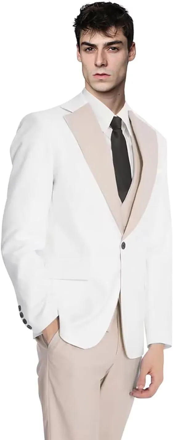 Men's Slim Fit 3 Piece Suit Set One Button Business Blazer Jacket Vest Pants Party Prom Tuxedo Men Wedding Suits