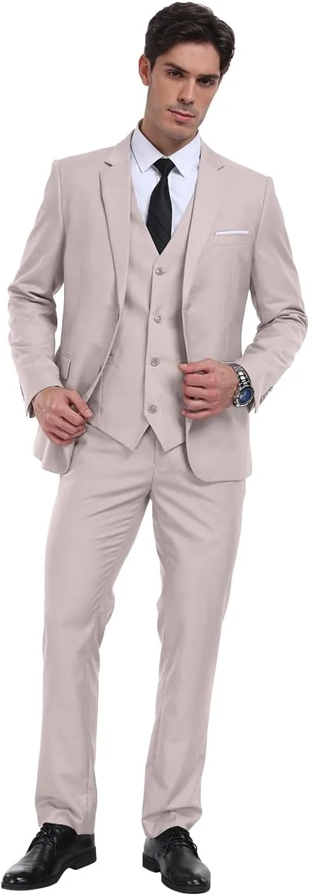 Mens Suits 3 Pieces Slim Fit Groomsmen Wedding Suit for Men Notched Lapel Formal Prom Tuxedos Jacket Pants Vest Set