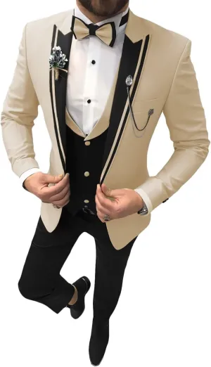 Men's Tuxedo Suit 3 Piece Slim Fit Tuxedo for Men Wedding Suit Prom Tuxedo Suit with Tie Blazer Vest Pants Set