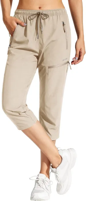 MOCOLY Women's Cargo Hiking Pants Elastic Waist Quick Dry Lightweight Outdoor Water Resistant UPF 50  Long Pants Zipper