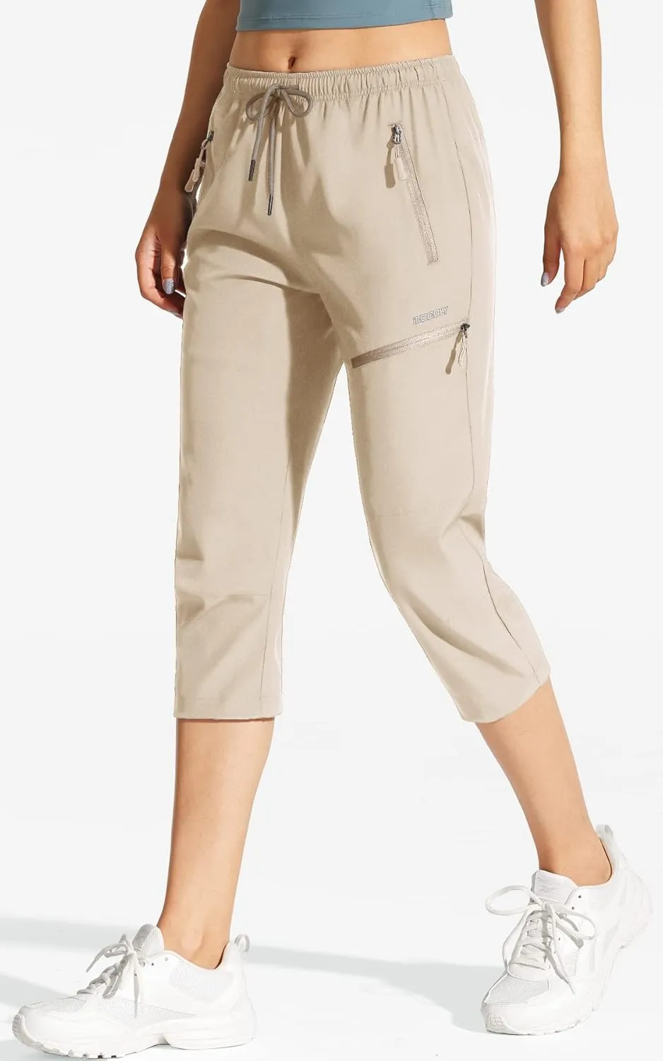 MOCOLY Women's Cargo Hiking Pants Elastic Waist Quick Dry Lightweight Outdoor Water Resistant UPF 50  Long Pants Zipper