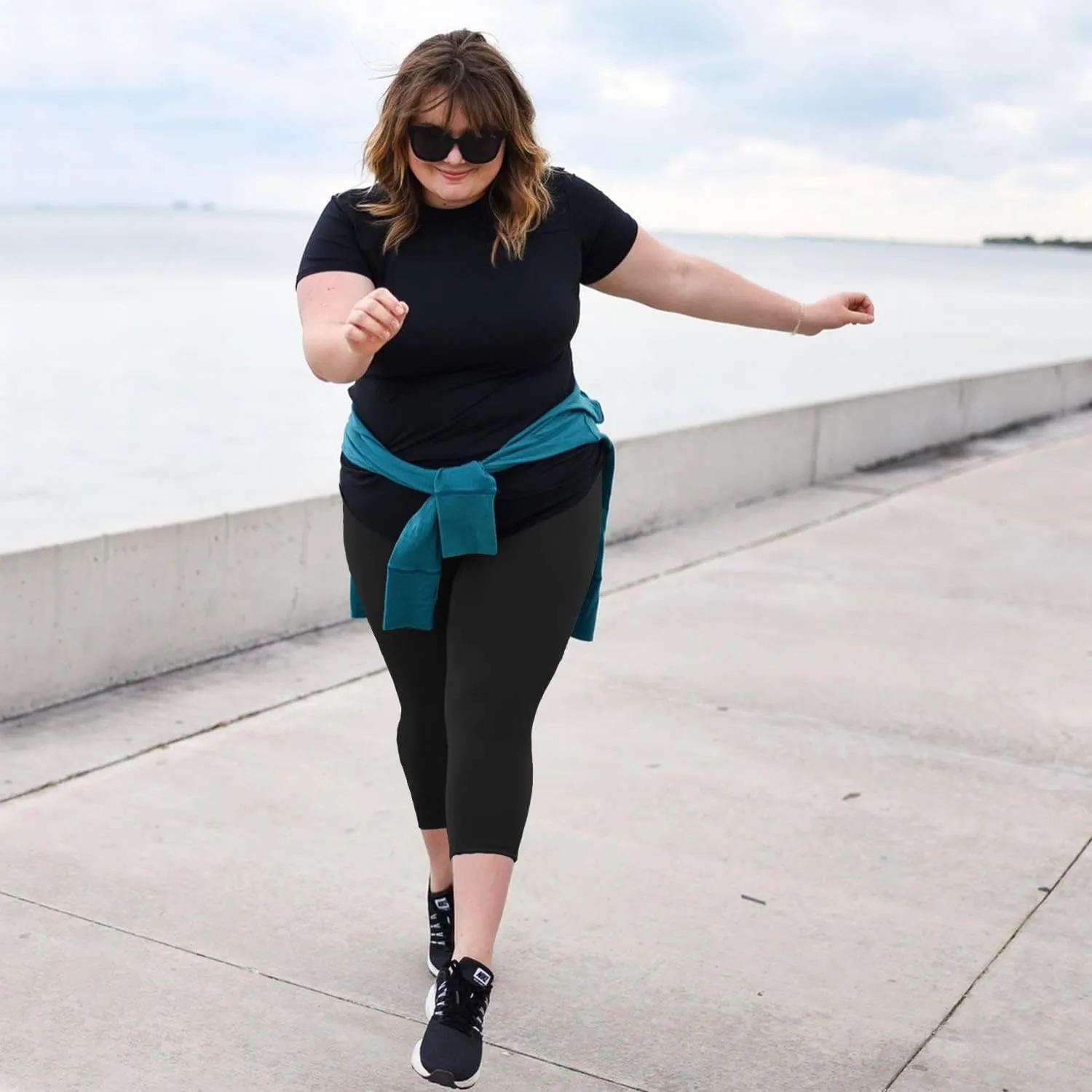 MOREFEEL Capri Plus Size Leggings for Women with Pockets-Stretchy XL-4XL Tummy Control High Waist Workout Black Yoga Pants