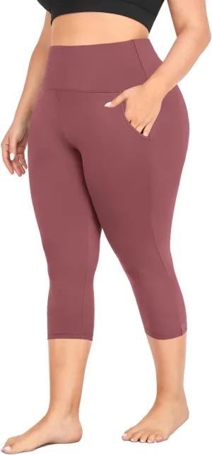 MOREFEEL Capri Plus Size Leggings for Women with Pockets-Stretchy XL-4XL Tummy Control High Waist Workout Black Yoga Pants