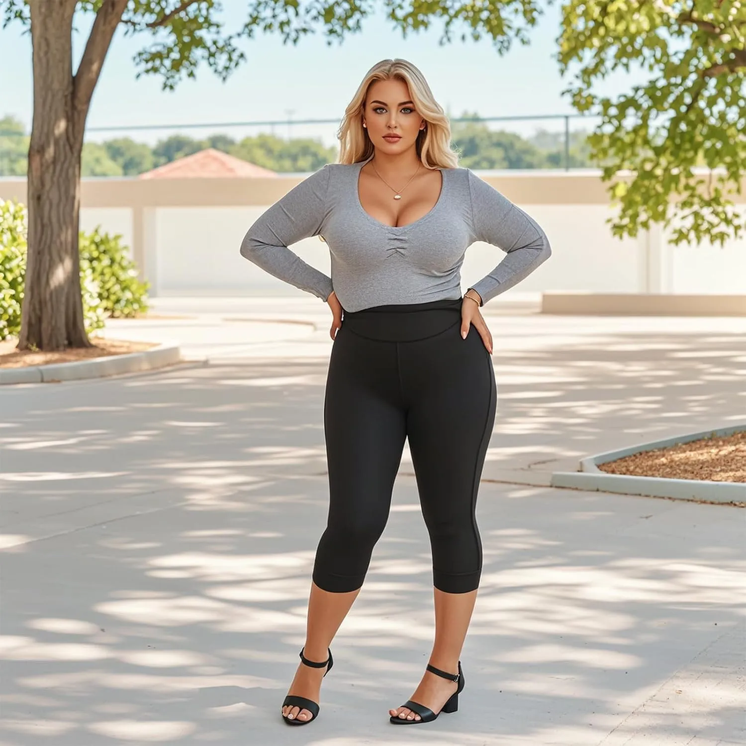 MOREFEEL Capri Plus Size Leggings for Women with Pockets-Stretchy XL-4XL Tummy Control High Waist Workout Black Yoga Pants