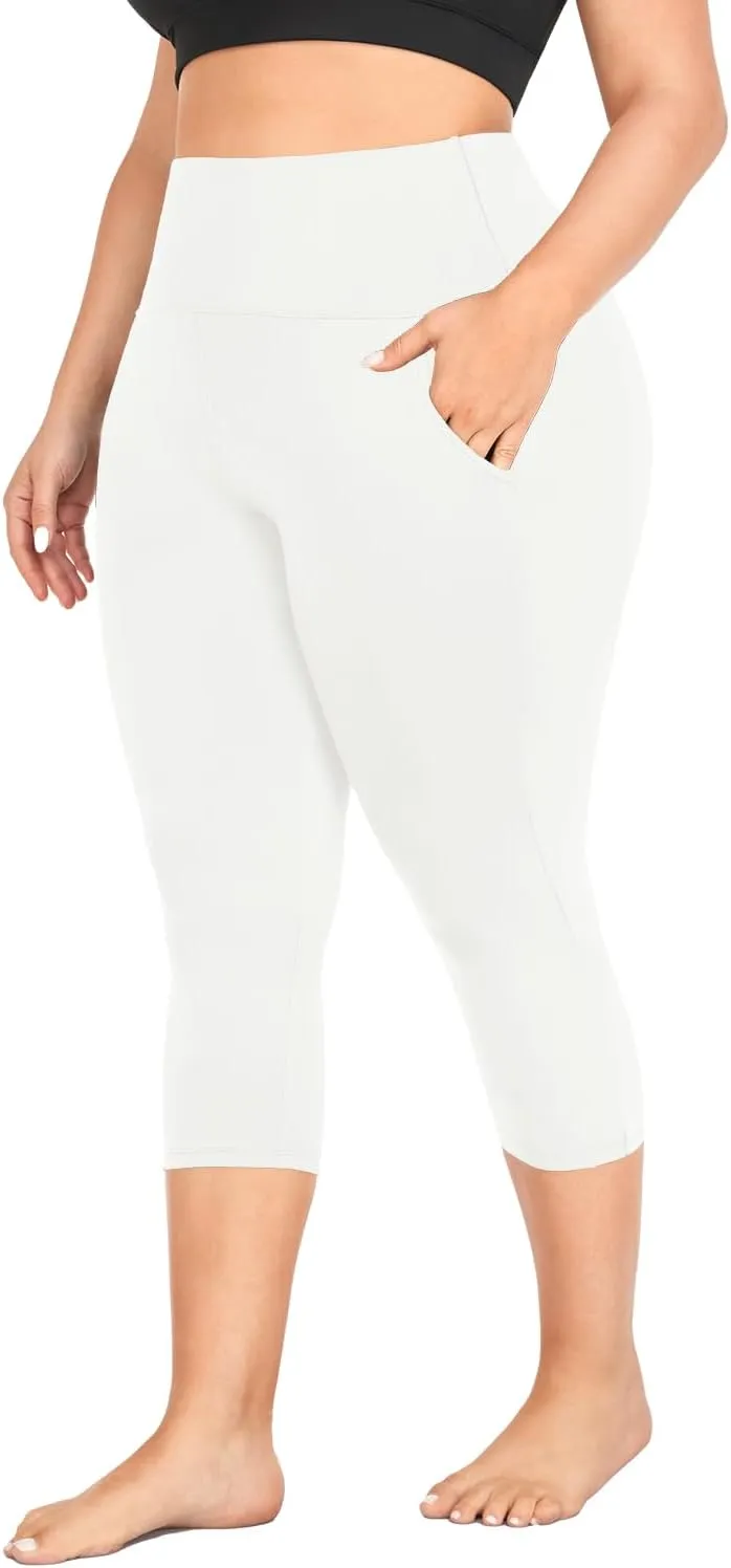 MOREFEEL Capri Plus Size Leggings for Women with Pockets-Stretchy XL-4XL Tummy Control High Waist Workout Black Yoga Pants