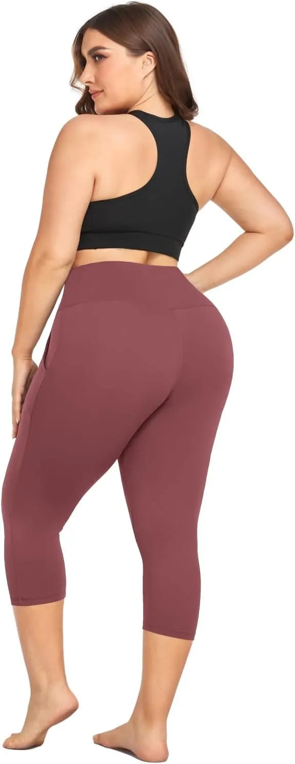 MOREFEEL Capri Plus Size Leggings for Women with Pockets-Stretchy XL-4XL Tummy Control High Waist Workout Black Yoga Pants