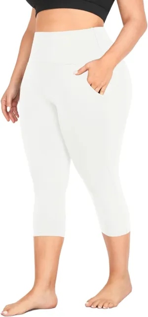 MOREFEEL Capri Plus Size Leggings for Women with Pockets-Stretchy XL-4XL Tummy Control High Waist Workout Black Yoga Pants