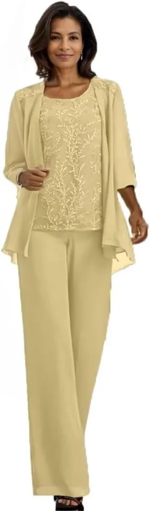 Mother of The Bride Pant Suits Chiffon Outfit Dressy Women's Jumpsuit Wedding Groom Dresses