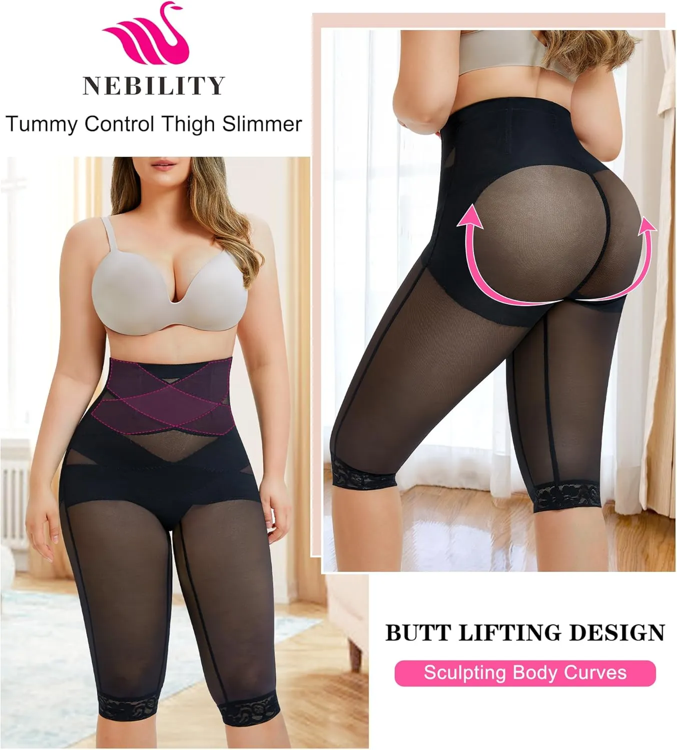 Nebility Body Shaper for Women Tummy Control Shapewear Leggings Seamless Butt Lifter Panties High Waist Trainer Thigh Slimmer